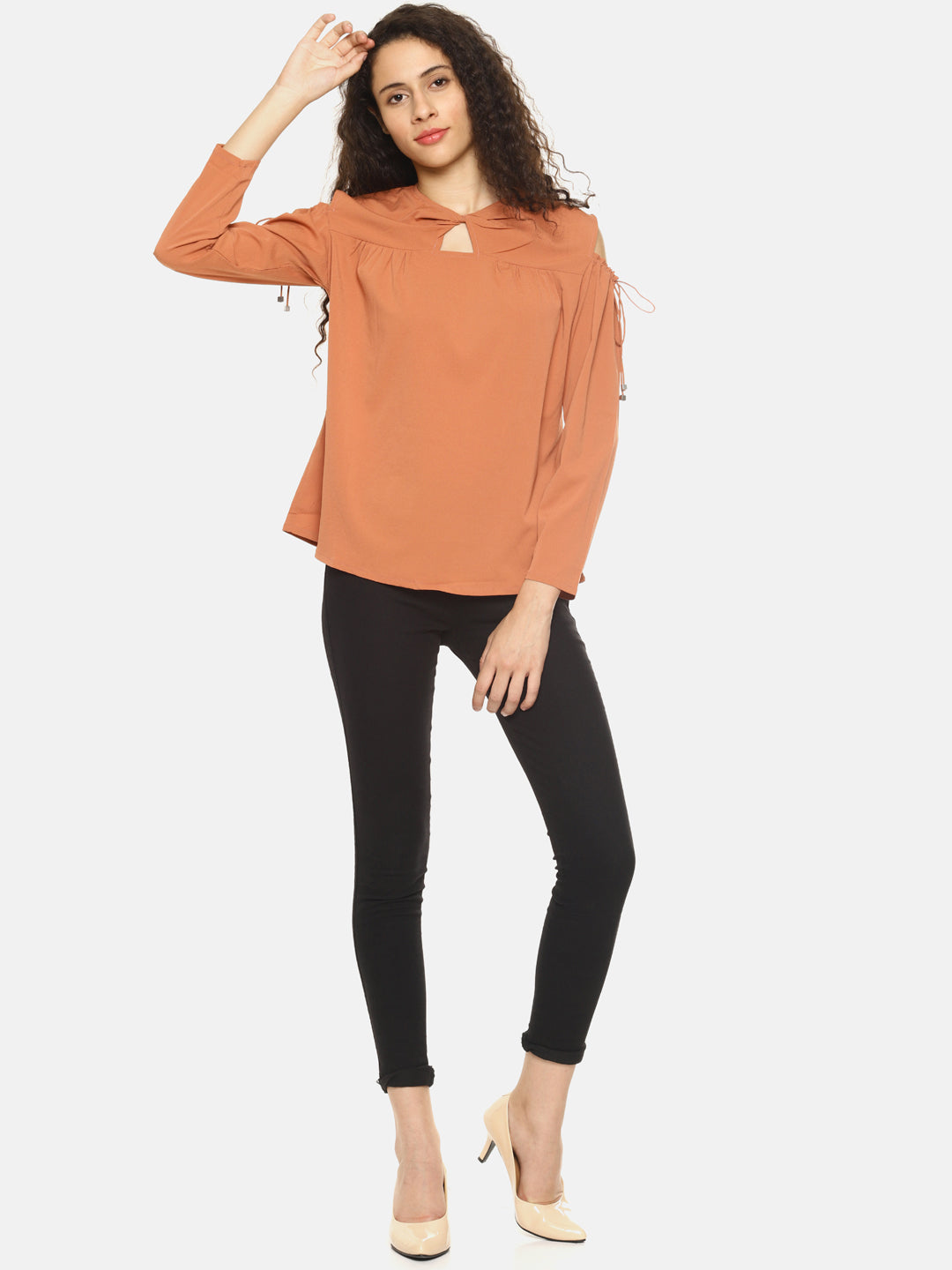 SAHORA Women solid cold shoulder Top