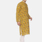 PAROKSH Men Mustard yellow cotton block print Straight Kurta
