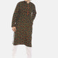 PAROKSH Men green floral cotton block print Straight Kurta