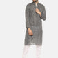 PAROKSH Men Grey striped cotton Straight Kurta