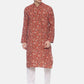 PAROKSH Men Red Floral Printed Straight Kurta