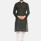 PAROKSH Men olive placket cotton Straight Kurta