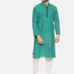 PAROKSH Men light green placket cotton Straight Kurta