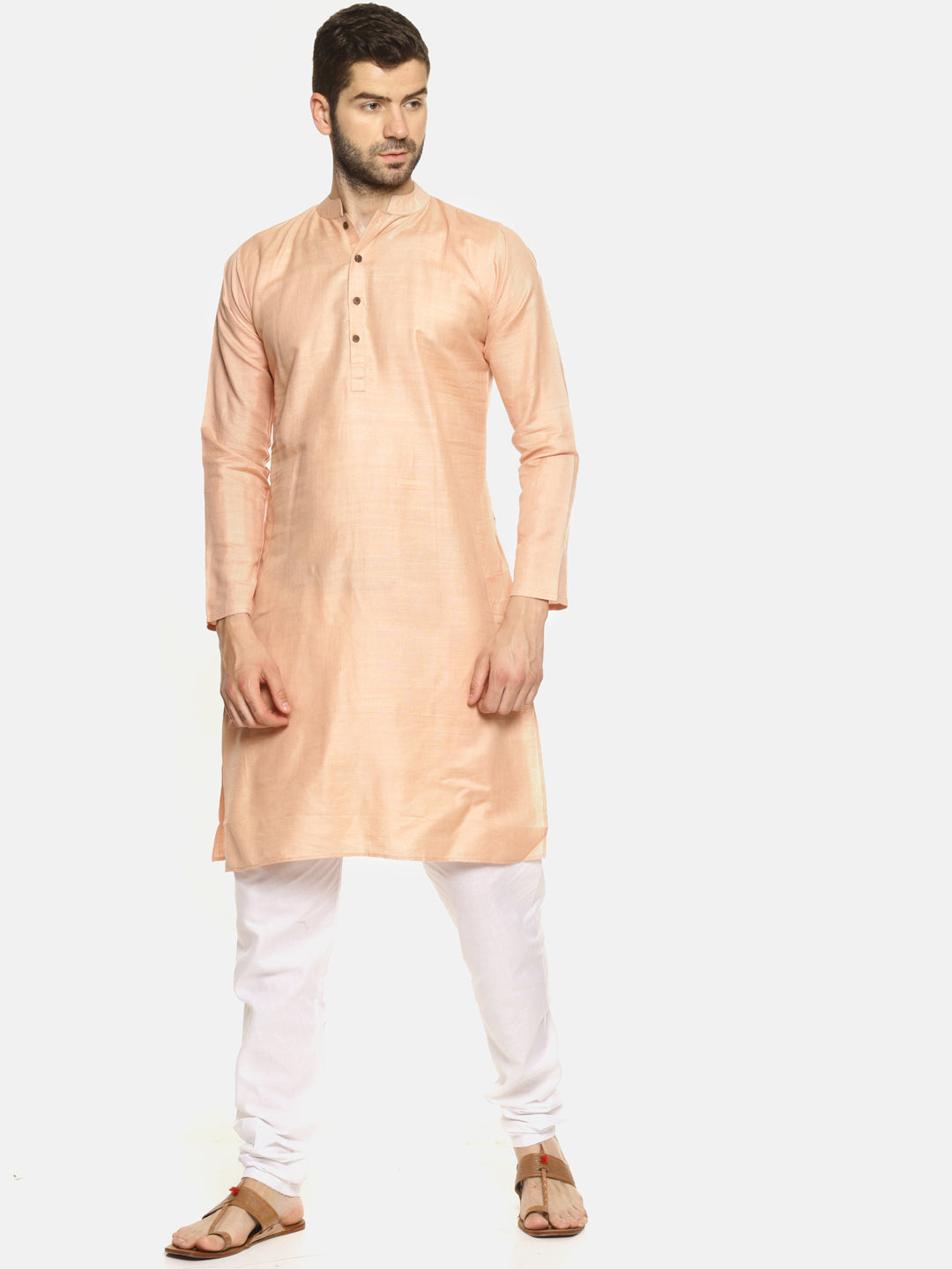 PAROKSH Men Solid peach cotton Straight Kurta