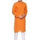PAROKSH Men Orange & Off White Printed Khadi Handloom Pure Cotton Kurta