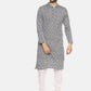 PAROKSH Men Grey woven Ikat Straight Kurta