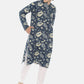 PAROKSH Men indigo blue floral cotton block print Straight Kurta