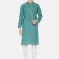 PAROKSH Men peacock blue placket cotton Straight Kurta