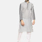 PAROKSH Men grey line detail cotton Straight Kurta