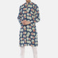 PAROKSH Men indigo blue bubble cotton block print Straight Kurta