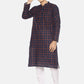 PAROKSH Men blue checkered cotton Straight Kurta