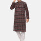 PAROKSH Men's Black Maroon Ikat Woven Handloom Long Cotton Ethnic Kurta