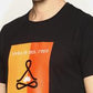 Men's printed round neck black t-shirt