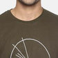 Men's printed round neck olive green t-shirt