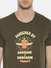 Men's printed round neck olive green t-shirt