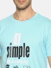 Men's printed round neck aqua blue t-shirt
