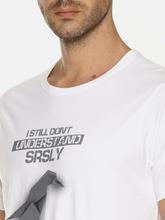 Men's printed round neck white t-shirt