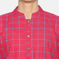 PAROKSH Men pink checkered cotton Straight Kurta