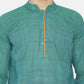 PAROKSH Men peacock blue placket cotton Straight Kurta