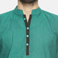 PAROKSH Men light green placket cotton Straight Kurta