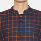 PAROKSH Men blue checkered cotton Straight Kurta
