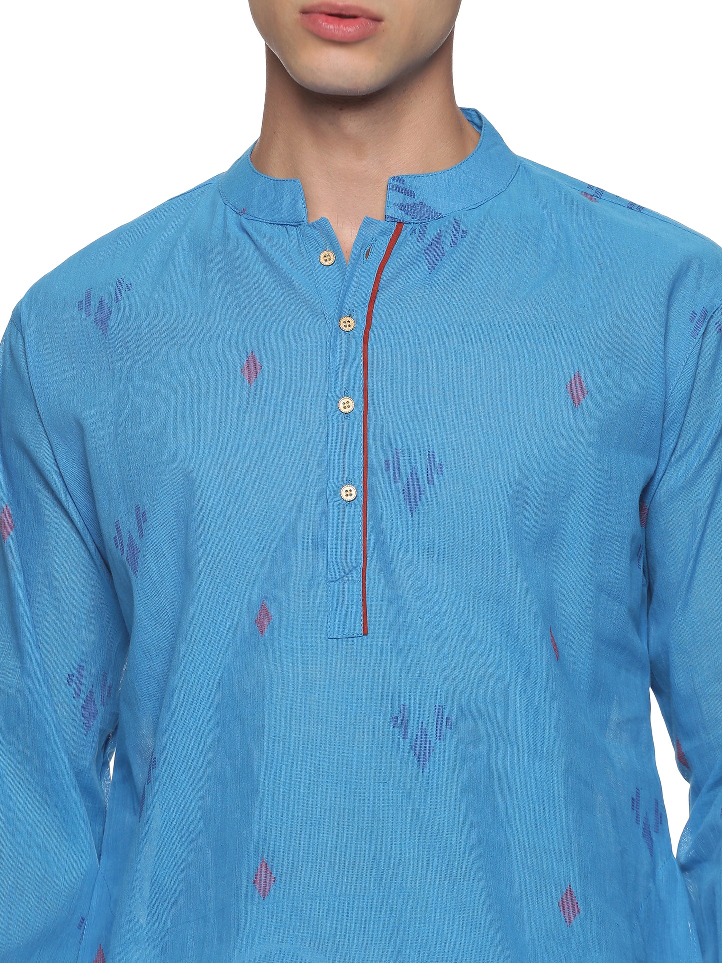 PAROKSH  Men Woven Design Pure Cotton Straight Kurta  (Blue)