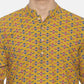 PAROKSH Men Mustard Yellow & Blue Woven Design Straight Kurta