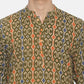 PAROKSH Men Olive green & Orange Printed Straight Kurta
