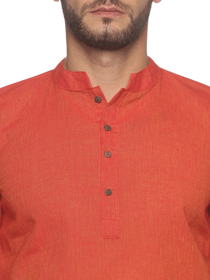 PAROKSH Men Red Solid Cotton Straight Kurta