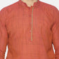 PAROKSH Men Red placket cotton Straight Kurta