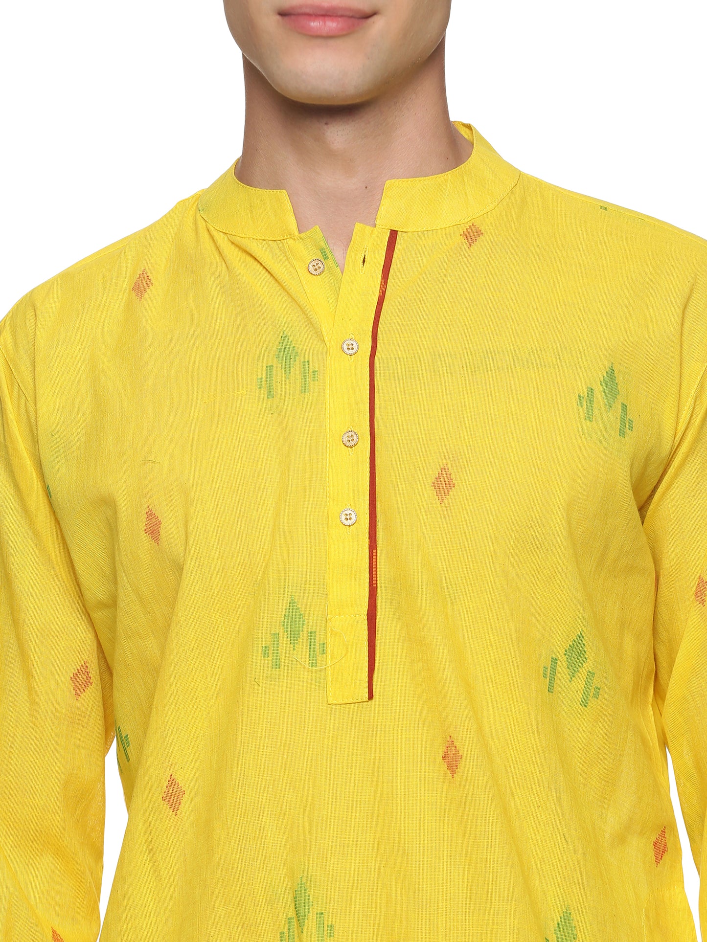 PAROKSH  Men Woven Design Pure Cotton Straight Kurta  (Yellow)