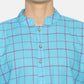 PAROKSH Men sky blue checkered cotton Straight Kurta