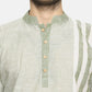 PAROKSH Men olive line detail cotton Straight Kurta