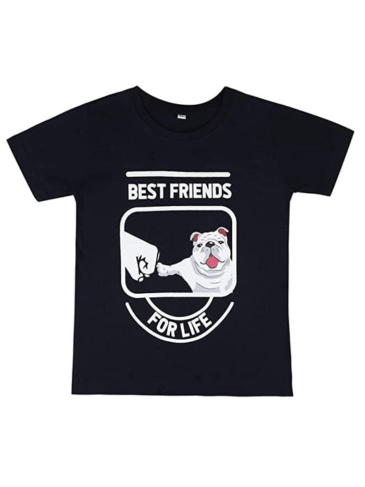 Kids Printed round neck Black t-shirt