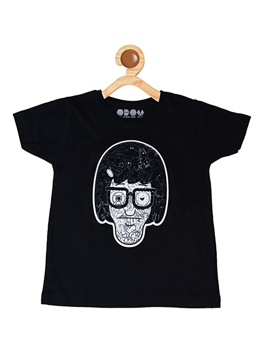 Kids Printed round neck black t-shirt