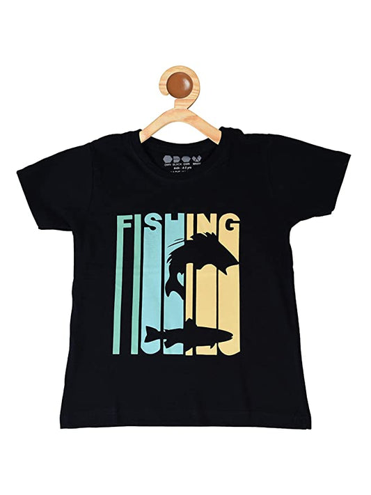 Kids Printed round neck black t-shirt