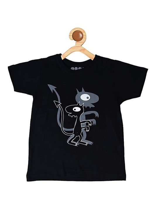 Kids Printed round neck black t-shirt