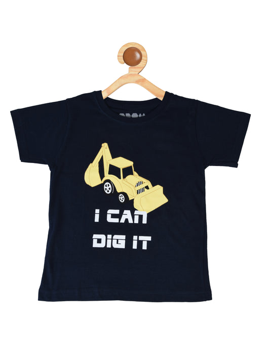 Kids Printed round neck navy blue tshirt