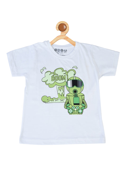 Kids Printed round neck white t-shirt