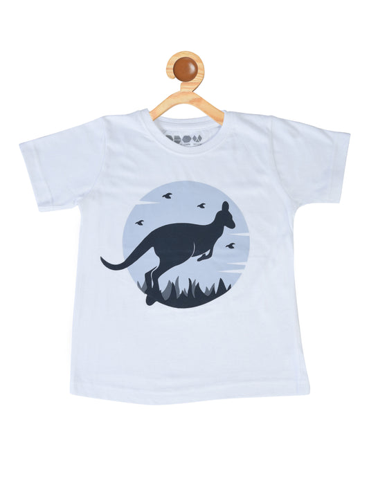 Kids Printed round neck white t-shirt