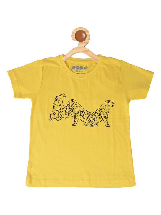 Kids Printed round neck yellow t-shirt