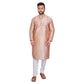 PAROKSH Men Solid Beige Artificial Silk blend Straight Kurta