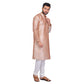 PAROKSH Men Solid Beige Artificial Silk blend Straight Kurta