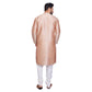 PAROKSH Men Solid Beige Artificial Silk blend Straight Kurta