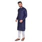 PAROKSH Men Solid Navy Blue Matka Silk Straight Kurta