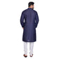 PAROKSH Men Solid Navy Blue Matka Silk Straight Kurta