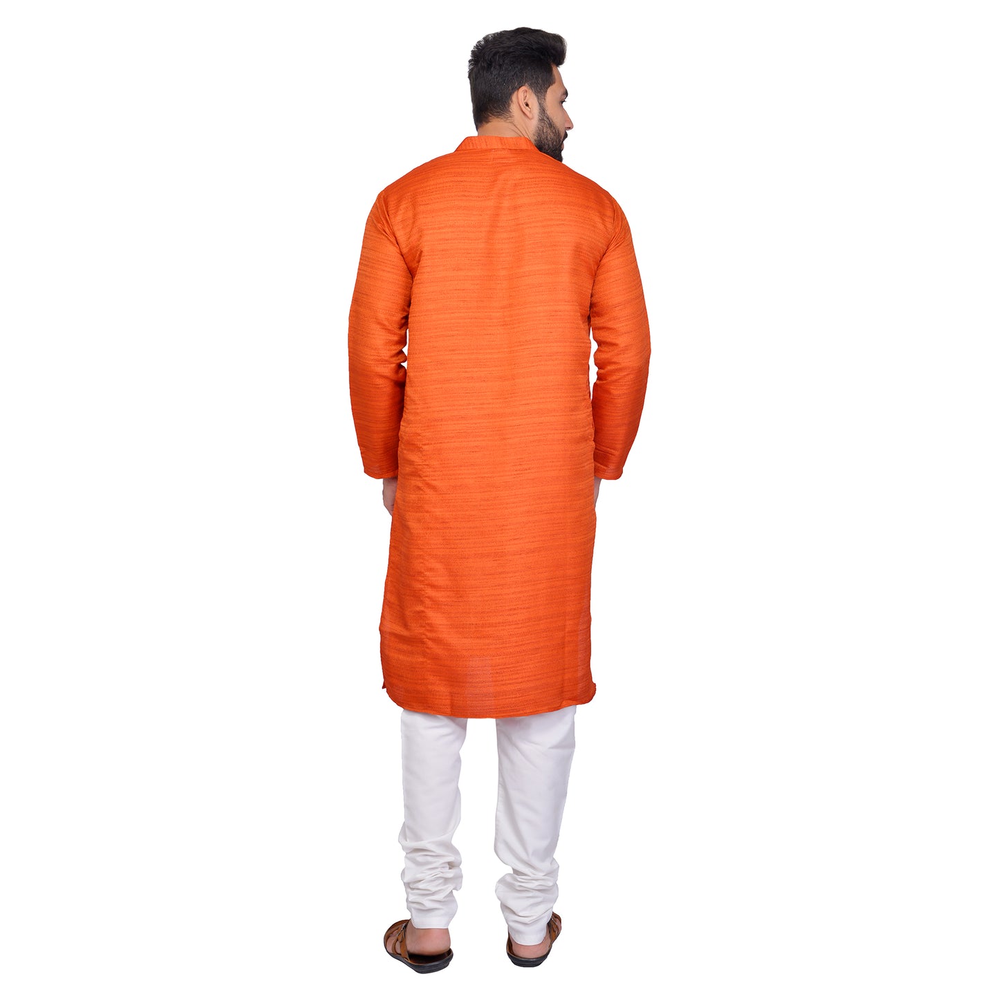 PAROKSH Men Solid rust orange Artificial Silk blend Straight Kurta