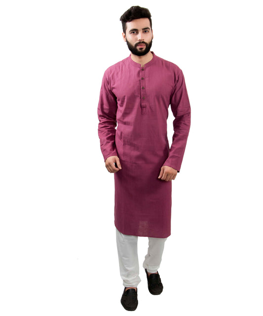 PAROKSH Men Solid Mauve khadi handloom Straight Kurta